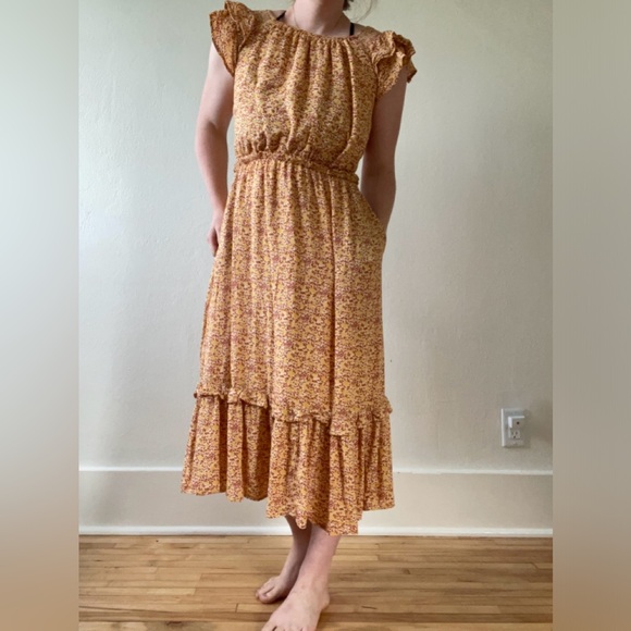 🌼UNIVERSAL THREAD Golden yellow and rust orange floral maxi dress - Picture 1 of 8